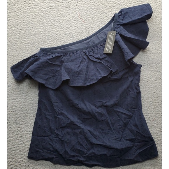 G by Giuliana Tops - G by Giuliana Blouse Top Womens Small Navy Pleat Ruffle One Shoulder Lightweight